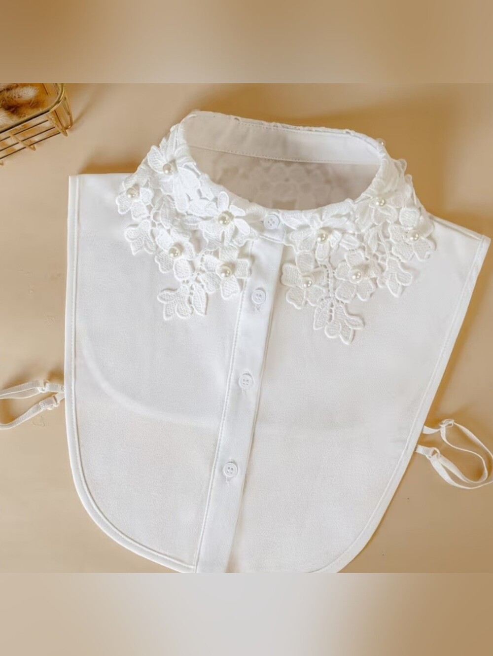 White Lace Pearl Embellished Detachable Collar